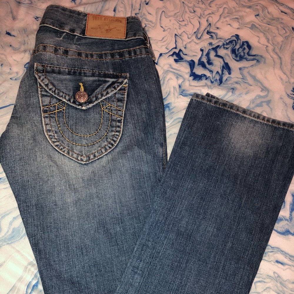 Light wash True Religion bootcuts